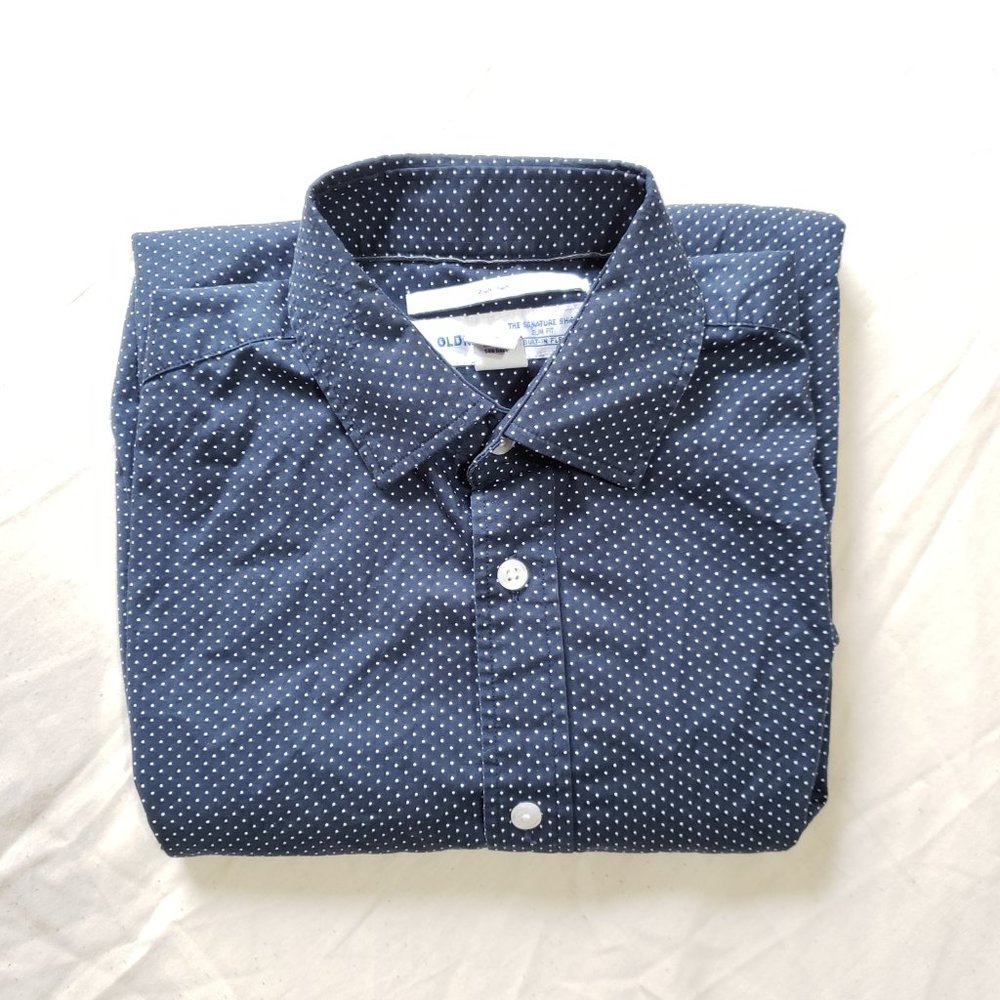 Navy with White Dots - Mens LS Slim Fit Shirt
